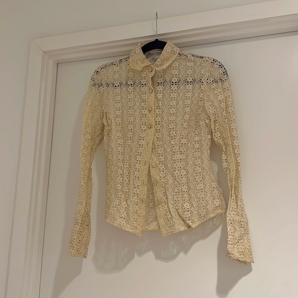 Vintage Kay unger cream mesh button up size 2 - Picture 1 of 4